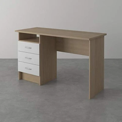 Abbildung von Linearer Schreibtisch mit drei Schubladen, Farbe Eiche weiß, Maße 120 x 72 48 cm