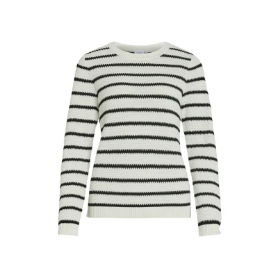 Abbildung von VILA DALO Oneck LS Stripe NOOS Strickpullover, Damen, Größe: XS, White alyssum black