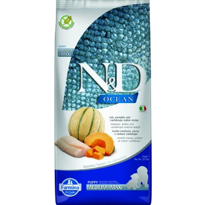 Abbildung von N&amp;D OCEAN DOG Puppy M/L Kabeljau &amp; Kürbis Cantaloupe Melone varianten 12 kg
