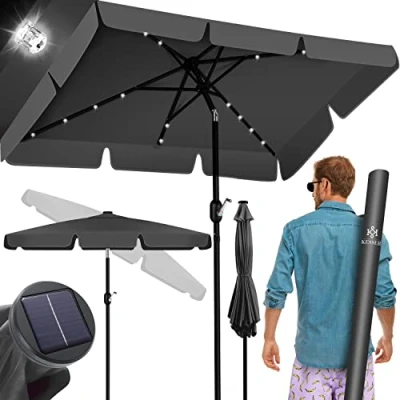 Abbildung von KESSER® Sonnenschirm Balkonschirm Rechteckig LED Solar mit Kurbel Inkl. 2in1 Schutzhülle, Gartenschirm, Schirm 205 x 125cm für Balkon Garten &amp; Terrasse verstellbar knickbar Anthrazit