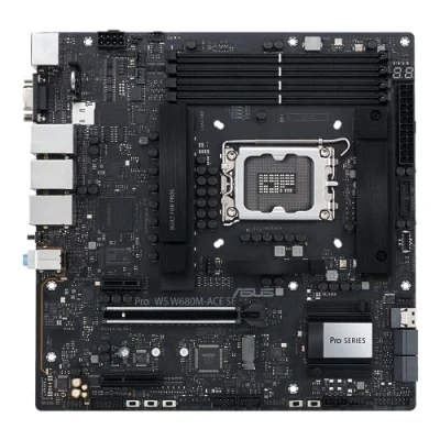 Abbildung von ASUS Pro WS W680M ACE SE Intel LGA 1700 mATX BMC AST2600 Workstation Motherboard, PCIe 5.0x16, DDR5, ECC Speicher, 2xIntel 2.5 Gb LAN, 2xPCIe 4.0 M.2, USB 3.2 Gen 2x2 Frontpanel, SlimSAS, Thunderbolt