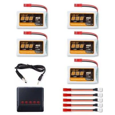 Abbildung von VICMILE 1S Lipo Akku 850mah 3.7V 25C Batterie with JST Plug X5 Charger for MJX Syma Holy Stone Sky Viper RC Quadcopter Drone X56W X400 X400W X300C X400C X800 HS110 HS200 S670 V950HD S1750 V2450