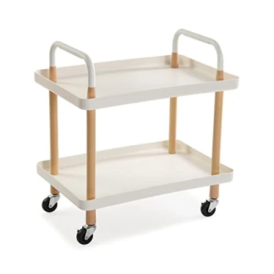 Abbildung von Versa Skuvoy Badezimmer Hilfsmöbel, Aufbewahrungswagen oder Karren, mit 2 Ablagen und Rädern, Maßnahmen (H x L B) 55 36 53,5 cm, Metall Kunststoff, Farbe: Weiß braun