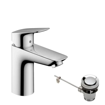 Abbildung von hansgrohe Waschtischarmatur &quot;Logis&quot;, 10cm, mit Metall Zugstangen Ablaufgarnitur, chrom