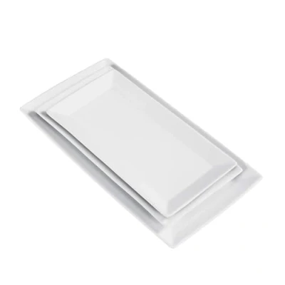 Abbildung von Amazon Basics Party Servierteller, Dessert Set, Vorspeise, Abendessen, 3 teiliges Porzellan, 32,38 cm, 28 25,4 Weiß (Früher Marke AmazonCommercial)