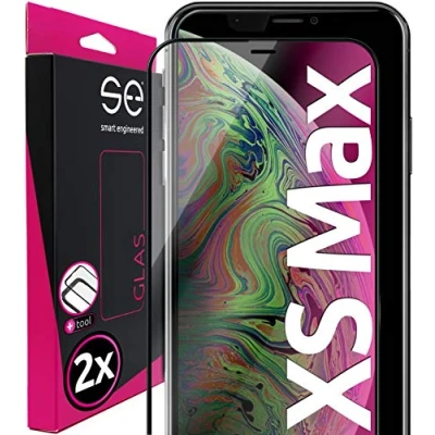 Abbildung von smart engineered S.E für Schutzglas iPhone XS Max 2x 9H Glas im SET aus Deutschland, mit Installationsrahmen, kinderleichte Anwendung, Full Screen, Schutzhülle kompatibel