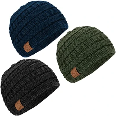 Abbildung von KeaBabies Baby Mütze Wintermützen 3er Pack weiche gestrickte Fäustlinge für Jungen, Mädchen (Urban)