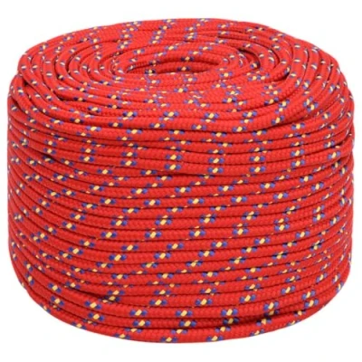 Abbildung von vidaXL Bootsseil Ankerleine Festmacher Tauwerk PP Leine Seil Tau Polypropylenseil Geflochten Flechtleine Rot 10mm 25m Polypropylen