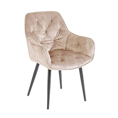 Abbildung von riess ambiente Polsterstuhl MILANO champagner / schwarz (Einzelartikel, 0 St), Esszimmer · Samt Metall mit Armlehne Ziersteppung Chesterfield