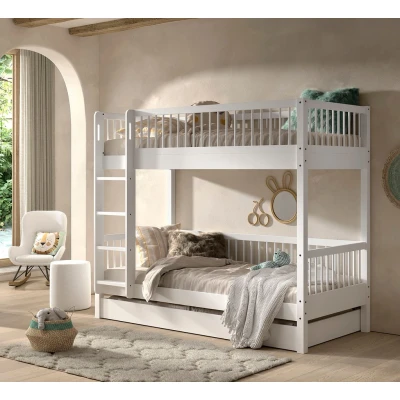 Abbildung von Home affaire Etagenbett, (Made in Europe), mit 90x200 cm LF, Lattenroste, Leiter, wahlweise m. Bettschubade, weiß