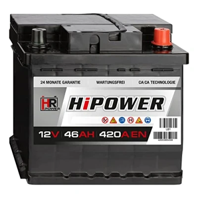 Abbildung von HR HiPower Autobatterie 12V 46Ah 380A/EN Starterbatterie ersetzt 36Ah 40Ah 42Ah 43Ah 44Ah 45Ah 48Ah 50Ah
