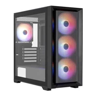 Abbildung von Aerocool Tern Mini, Micro ATX PC Gehäuse, 4X FRGB 120mm Lüfter, Vollglasfenster, Mesh Front, 360mm Flüssigkeitskühlung, Magnetische Staubfilter, 2X USB 3.0, Schwarz