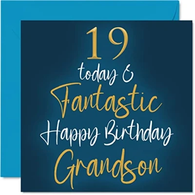 Abbildung von Fantastische Geburtstagskarte zum 19. Geburtstag für Enkel 19 Today &amp; Fantastic Karte von Großeltern, Enkelsohn Geburtstagsgeschenke, 145 mm x Geburtstagsgrußkarten Geschenk