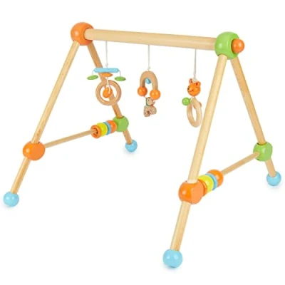 Abbildung von Bieco Baby Gym Spieltrapez Spielbogen Holz mit Figuren &amp; Kugeln Spielebogen Mobile Activity Center Holzspielzeug Spielzeug