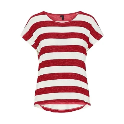 Abbildung von Vero Moda Vmwide Stripe Tshirt print, Damen, Größe: XS, Goji berry/snow white