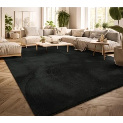 Abbildung von TT Home Teppich Wohnzimmer Kurzflor Anti Rutsch Rückseite Einfarbiges Design Waschbar, Farbe: Schwarz, Größe:100x200 cm