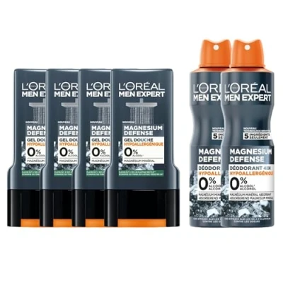 Abbildung von L&#039;Oréal Men Expert Routine Magnesium Defense Duschgel &amp; Deodorant für Herren, 4 x Duschgel, Defense, 2 Deodorants