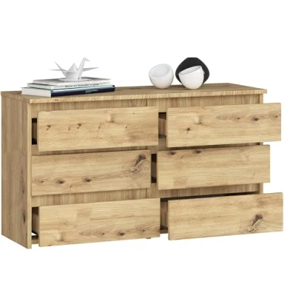 Abbildung von BDW Kommode mit 6 Schubladen 100 cm breit, 57 hoch Schrank, Sideboard, Mehrzweck , Schuhschrank, Schubladenkommode, Aktenschrank Wohn Schlafzimmer, Flur Eiche Artisan