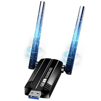 Abbildung von USB WLAN Stick Adapter für PC Internet 1300Mbps 3.0 Dual Band 2.4GHz/5.8GHz mit 2 x 5dBi Antenna PC/Laptop, Kompatibel Windows 11/10/8/7/Vista/XP, Mac OS 10.9 10.15
