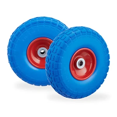 Abbildung von Relaxdays 2X Sackkarrenrad, pannensichere Vollgummireifen, 4.1/3.5 4&quot;, 16 mm Achse, bis 150 kg, 260x85 mm, blau rot