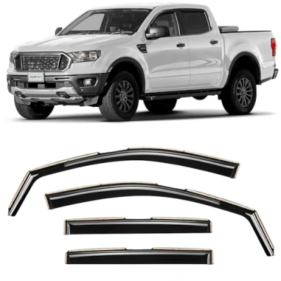 Abbildung von CLIM ART Windabweiser für/kompatible mit Ford Ranger 2011 2023 Autofenster Regenschutz, Regenabweiser, Integrierte Deflektoren, 4 Stück