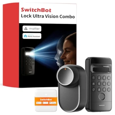 Abbildung von SwitchBot WLAN Smart Lock Ultra mit Keypad Vision, 3D Gesichts /Fingerabdruckerkennung, Elektronisches Türschloss Aufladbarem Akku, Öffnen per Gesicht, Fingerprint, Code, Alexa, unterstützt Matter