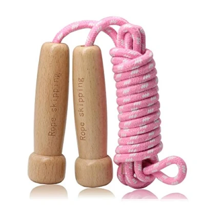 Abbildung von Springseil Erwachsener, Verstellbares Baumwoll Seilspringen mit Natürlichem Holzgriff Speed Jump Rope für Fettverbrennung &amp; springen Übung Fitness 300CM / 9.8FT