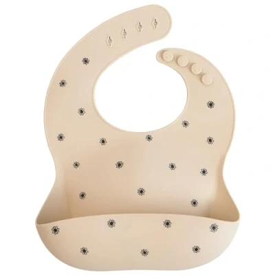 Abbildung von mushie Silikon Baby Lätzchen, verstellbare Passform, wasserdicht, Gänseblümchen, Schwarz