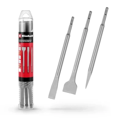 Abbildung von Original Einhell 3 tlg. SDS Plus Meißel Set, 250 mm (mit Spitzmeißel, 20 breitem Flachmeißel, und 40 Spatmeißel aus langlebigem 40Cr Stahl für Abbruch Renovierungsarbeiten)