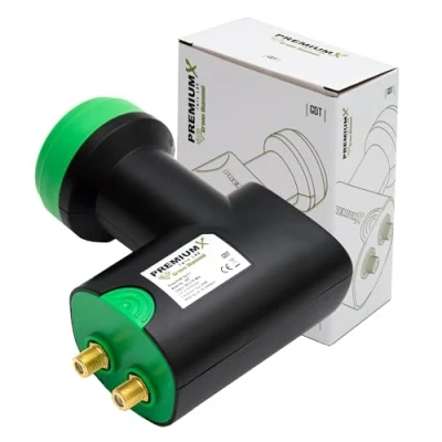 Abbildung von Premium X Twin LNB GDT Digital Sat Empfangskopf 2 Fach für Teilnehmer Anschluss an Satellitenschüssel HD FullHD UHD 4K