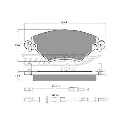 Abbildung von TOMEX brakes TX 13 31 Bremsbelagsatz Vorderachse inkl. Verschleißwarnkontakt mit Zubehör CITROËN: C5 III Kombi, II Schrägheck, I Kombi