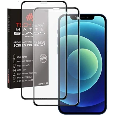 Abbildung von TECHGEAR 2 Stück Matt Schutzfolie Glas kompatibel mit iPhone 12, 12 Pro Blendschutz Anti Glare 3D Auflage Full Screen [Vollbildschirm] Matte