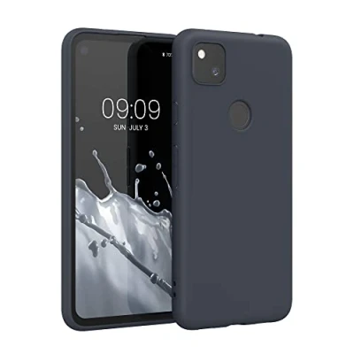 Abbildung von kwmobile Hülle kompatibel mit Google Pixel 4a gummierte TPU Silikon Handyhülle Schutzhülle für kabelloses Laden Case in Heidelbeerblau