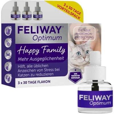 Abbildung von FELIWAY Optimum 3x30 Tage Vorteilspack für Pheromon Verdampfer, 3x48ml Hilft Anzeichen von Stress bei Katzen und Kitten zu reduzieren, Tierärzten empfohlen, klinisch getestet, mehr Harmonie