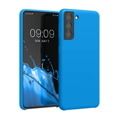 Abbildung von kwmobile Hülle kompatibel mit Samsung Galaxy S21 Silikon Handy Case Handyhülle weiche Oberfläche kabelloses Laden Strahlend Blau