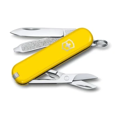 Abbildung von Victorinox Schweizer Taschenmesser, Klein, Classic SD, Multitool, Swiss Army Knife, Geschenk, 7 Funktionen, Klinge, Nagelfeile, Gelb