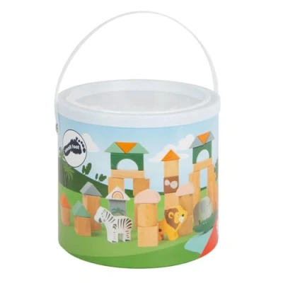 Abbildung von small foot Holzbausteine &quot;Safari&quot; 50 teiliges Set mit Tiermotiven in Aufbewahrungsbox, für Kinder ab 12 Monaten, 11699