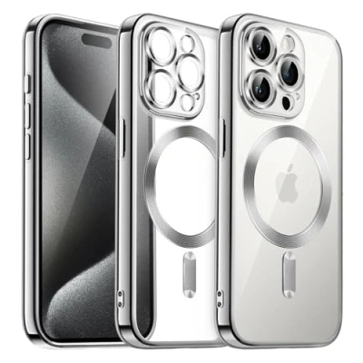 Abbildung von JETech Weiche Klar Hülle für iPhone 15 Pro 6,1 Zoll, Kameraschutz Vollständiger, Kompatibel mit MagSafe Kabellosem Laden, Stoßfest Elektroplattiert TPU Handyhülle (Silber)