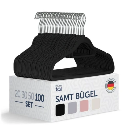 Abbildung von Blumtal Kleiderbügel Rutschfest Samtoptik Platzsparend, (100 tlg), Premium inkl. Krawattenhalter, 360 drehbar, Anti Rutsch Bügel