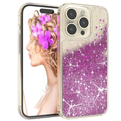 Abbildung von EAZY CASE Hülle kompatibel mit iPhone 14 Pro Schutzhülle Flüssig Glitzer, Handyhülle, Schutzhülle, Back Cover Glitter Flüssigkeit, TPU/Silikon, Transparent/Durchsichtig, Lila