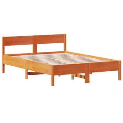 Abbildung von vidaXL Massivholzbett, Holzbett Bett mit Kopfteil, Bettgestell Lattenrost, Doppelbett Bettrahmen Schlafzimmerbett, Wachsbraun 140x200cm Massivholz Kiefer