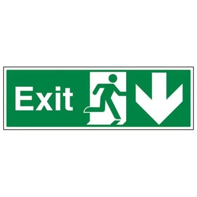 Abbildung von vsafety 21002bp s Sicherer Zustand EXIT Schild, Arrow Down, selbstklebend, Landschaft, 600 mm x 200 mm, grün