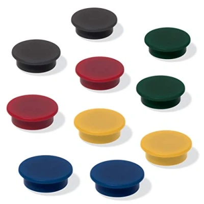 Abbildung von SIGEL MU197 Bunte Magnete für Whiteboard, Magnettafel, Kühlschrankmagnet, je 2x schwarz, rot, gelb, grün, blau, Ø 25 mm, 10 Stück