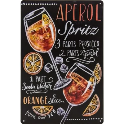 Abbildung von 30 x 20 cm Retro Blechschild, Bar Schild, Cocktail Rezept, Summer Feeling Aperol Spritz Prosecco (Dame)