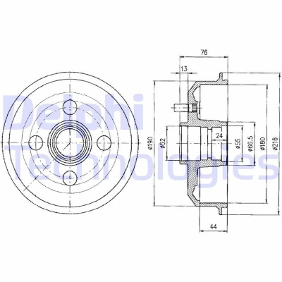 Abbildung von DELPHI BF329 Bremstrommel ohne ABS Sensorring, Radlager 216 FORD: FIESTA 5, 4, KA Schrägheck