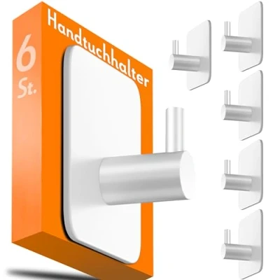 Abbildung von 4smile Handtuchhalter ohne Bohren 6 Stück weiße Handtuchhaken Bad Edelstahl rostfrei als praktische Klebehaken Hochwertige Haken selbstklebend, Wandhaken, klassisches Design