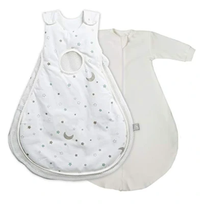 Abbildung von roba Babyschlafsack 56/62 cm Air PLUS Sternenzauber + Strampelsack mit Ärmeln safe asleep Schlafsack ganzjährig für Neugeborene Weiß Stern Motiv