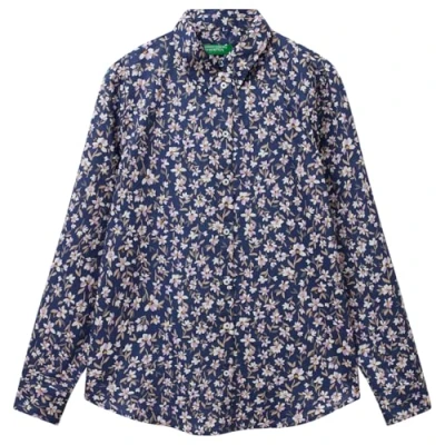 Abbildung von United Colors of Benetton Floral Hemdbluse, Damen, Größe: Medium, Blue