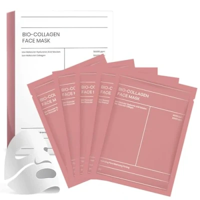 Abbildung von Bio Collagen Mask 5 Stück Kollagen Maske Overnight für Gesicht Intensive Feuchtigkeit &amp; Anti Aging Pflege Reduziert Falten Strafft die Haut Alle Hauttypen