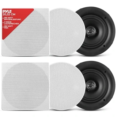 Abbildung von Pyle Deckenlautsprecher Stereo Heimkino Lautsprecher Wandlautsprecher Unterputz 8 Zoll Weiß 250 Watt, 2 Wege, (Paar) (PDIC86)